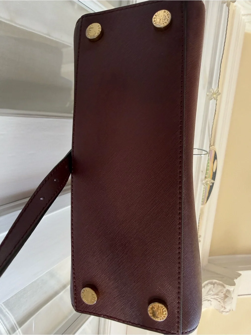 Michael Kors Wine Selma/Saffiano Leather Satchel with Gold Hardware